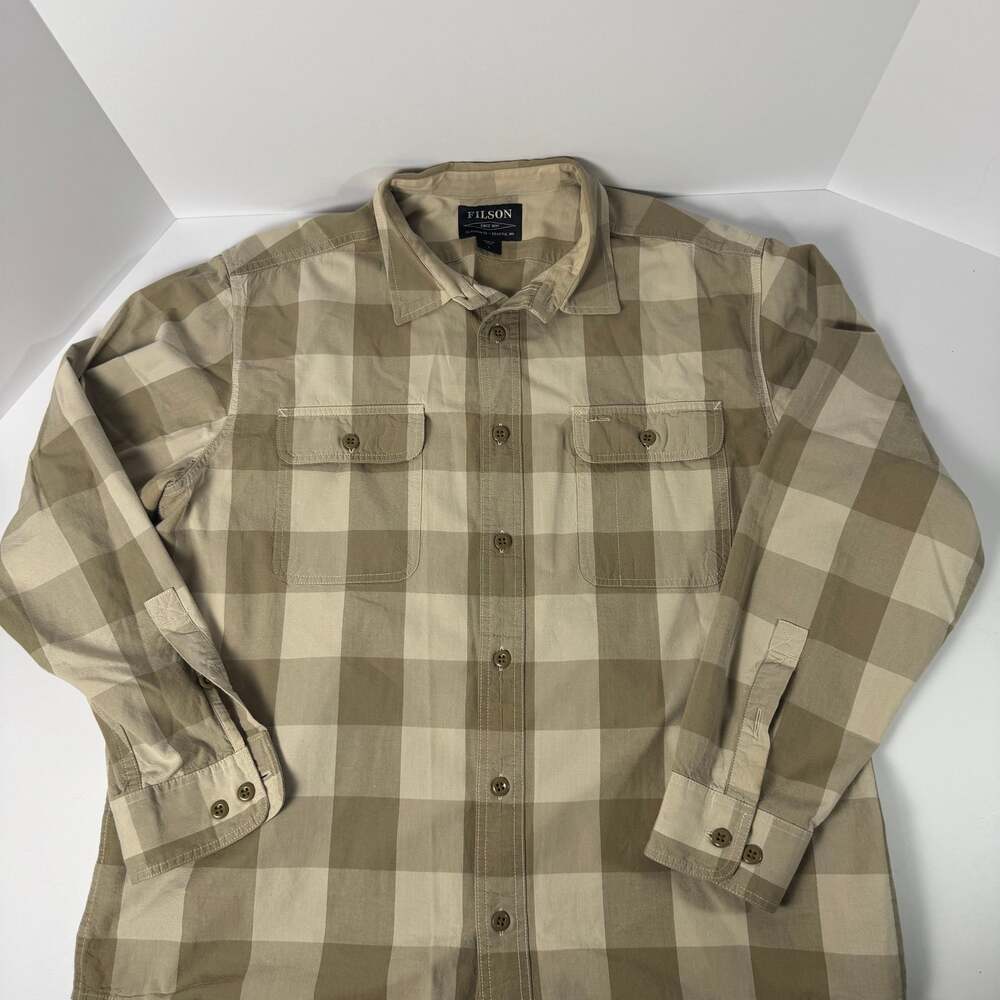 Filson Lightweight Kitsap Work Shirt Tan/Khaki Checkered Plaid Men’s Large